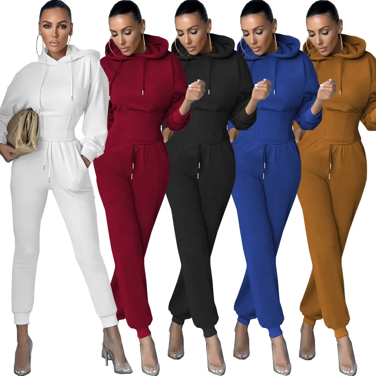 

KX-WY6855 Fall 2021 drawstring formal shirts and pants combination solid slim hoodie pants women set women two pieces pants sets