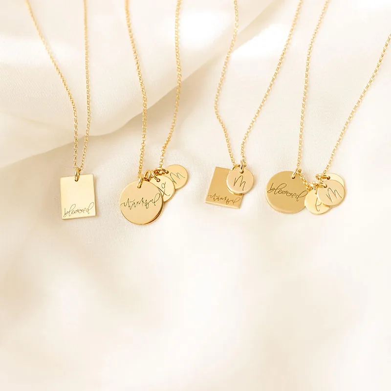 

Rectangle Square Round Coin Disc Women Kids Plate Necklace Stainless Steel Custom name necklace stainless steel gold
