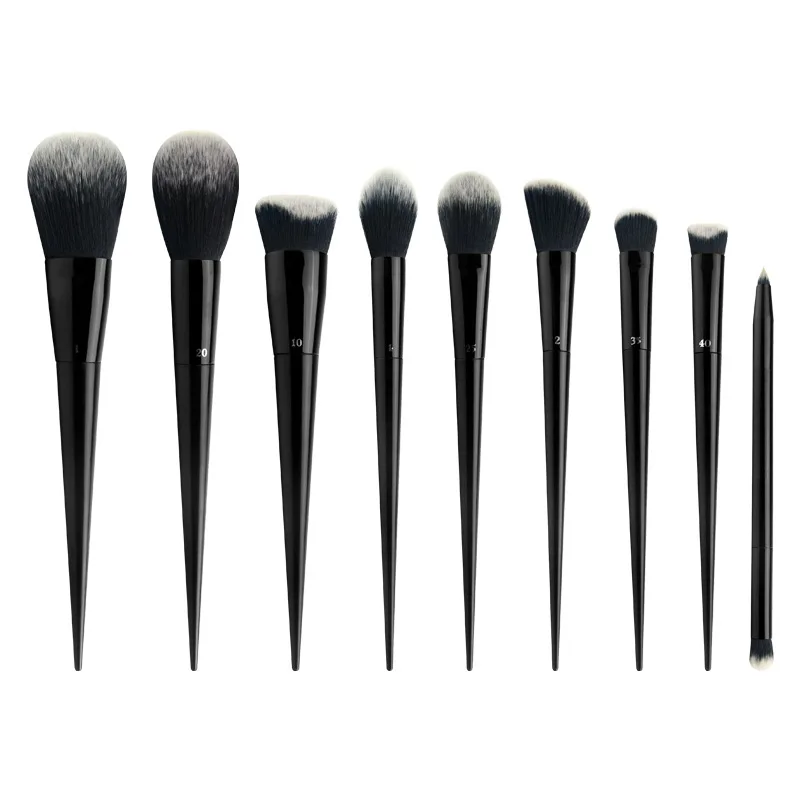 

9pcs black wood handle makeup brushes set synthetic hair makeup brush custom logo and packing, Customized color