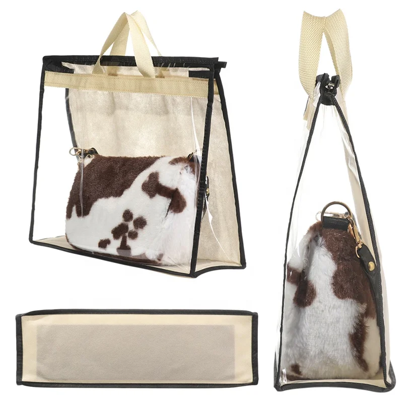 

Hanging Dust Cover Bag For Handbags Organizer Non Woven PVC Transparent Handbag Storage Bag, Biege,pink, brown, grey
