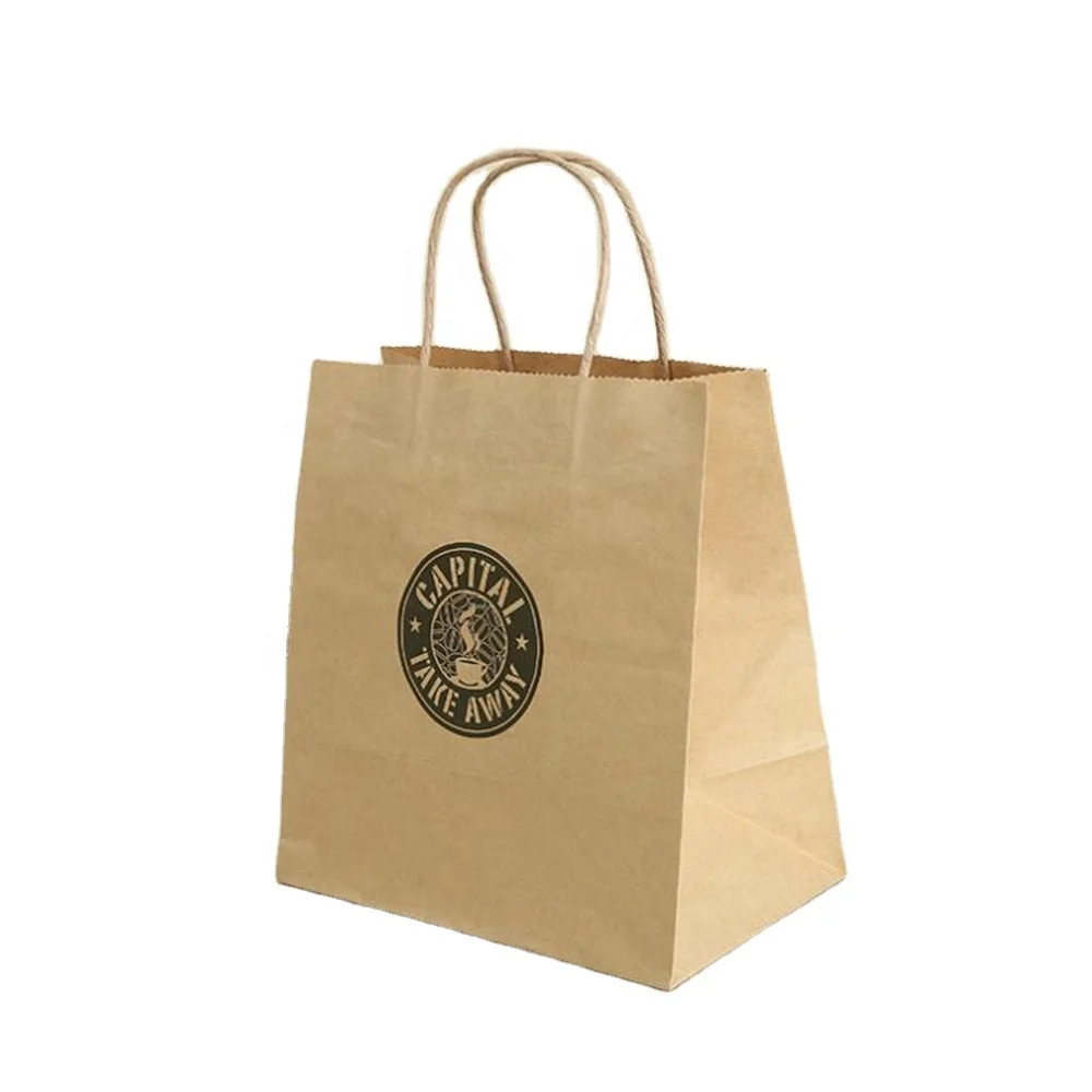 

Wholesales Custom Logo Printed Cheap Recycled Take Away Food Packaging Shopping Brown Paper Bag With Twisted/Flat Handles