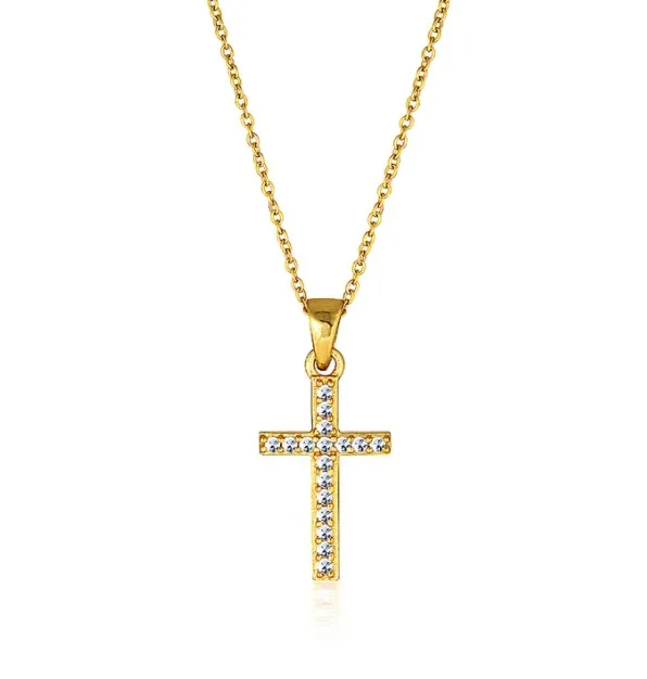 

New Arrival Diamond Jewelry Stainless Steel 18k Gold Plated Waterproof Tiny Cross Charm Necklace Trendy Zircon Cross Necklace