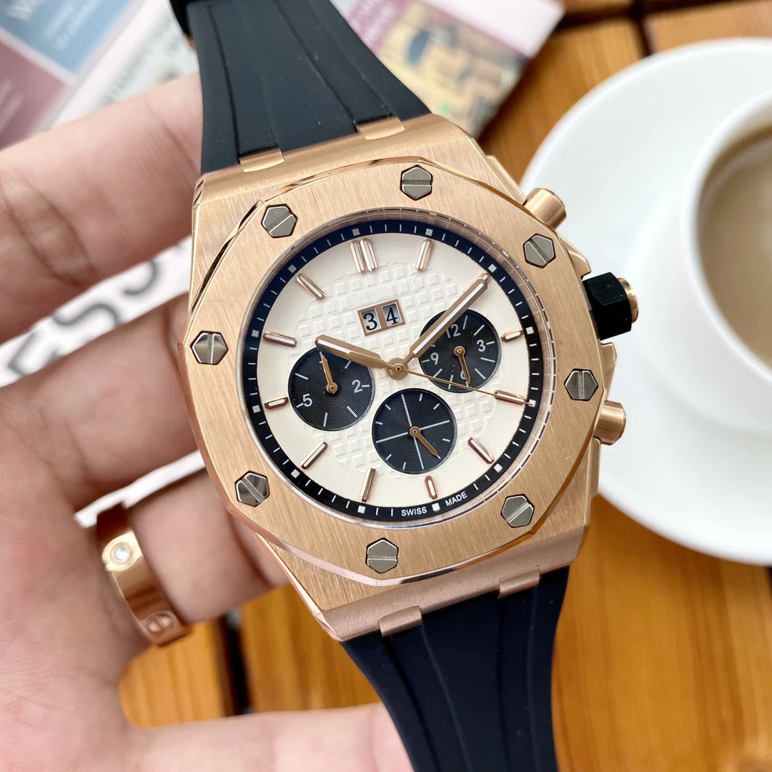 

Oak rose gold case 3-eyes dial weekly calendar mechanical luxury waterproof watch