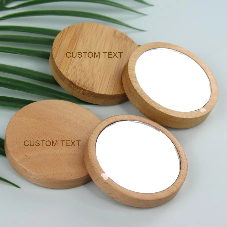 

2020 Fashion Eco Friendly Custom Logo Bamboo Round Pocket Cosmetic Mirror Compact Handheld Makeup Mirror / espejo