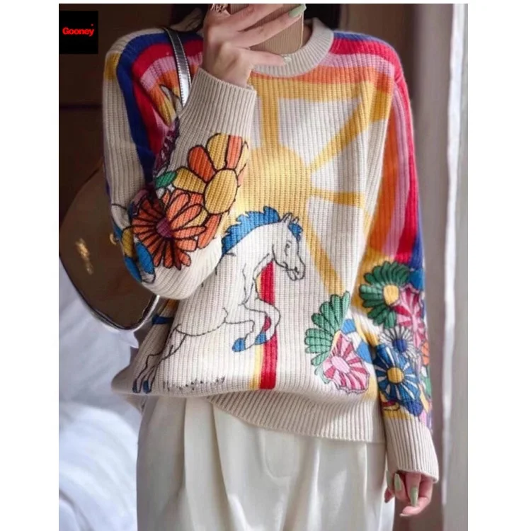 

2021 Autumn Custom Sweater Women Lazy Style Knitwears Ladies Knitted Girls Pullover Wool Knit Tops Women's Sweaters, Customized color