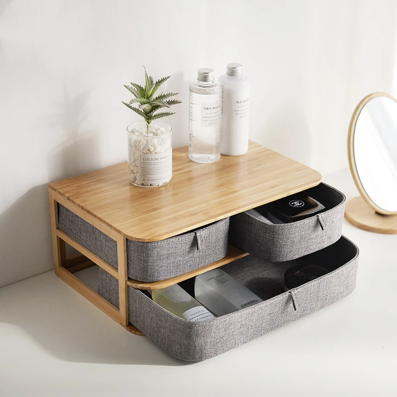 

Multi-layer Drawer Type Bamboo Cloth Art Wooden Desktop Storage Boxes Office Dressing Table Cosmetic Desktop Storage Organizer, Plain