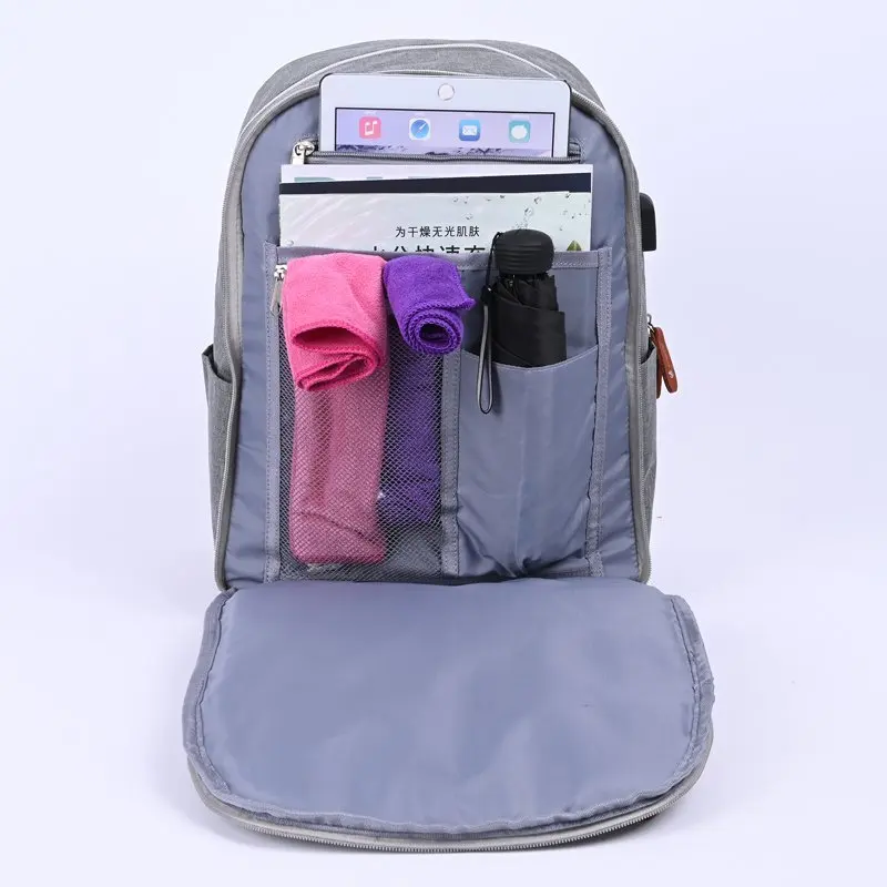 

Dry-wet separation USB Charging port diaper bag with Insulated bottle pocket, Grey/blue/flower