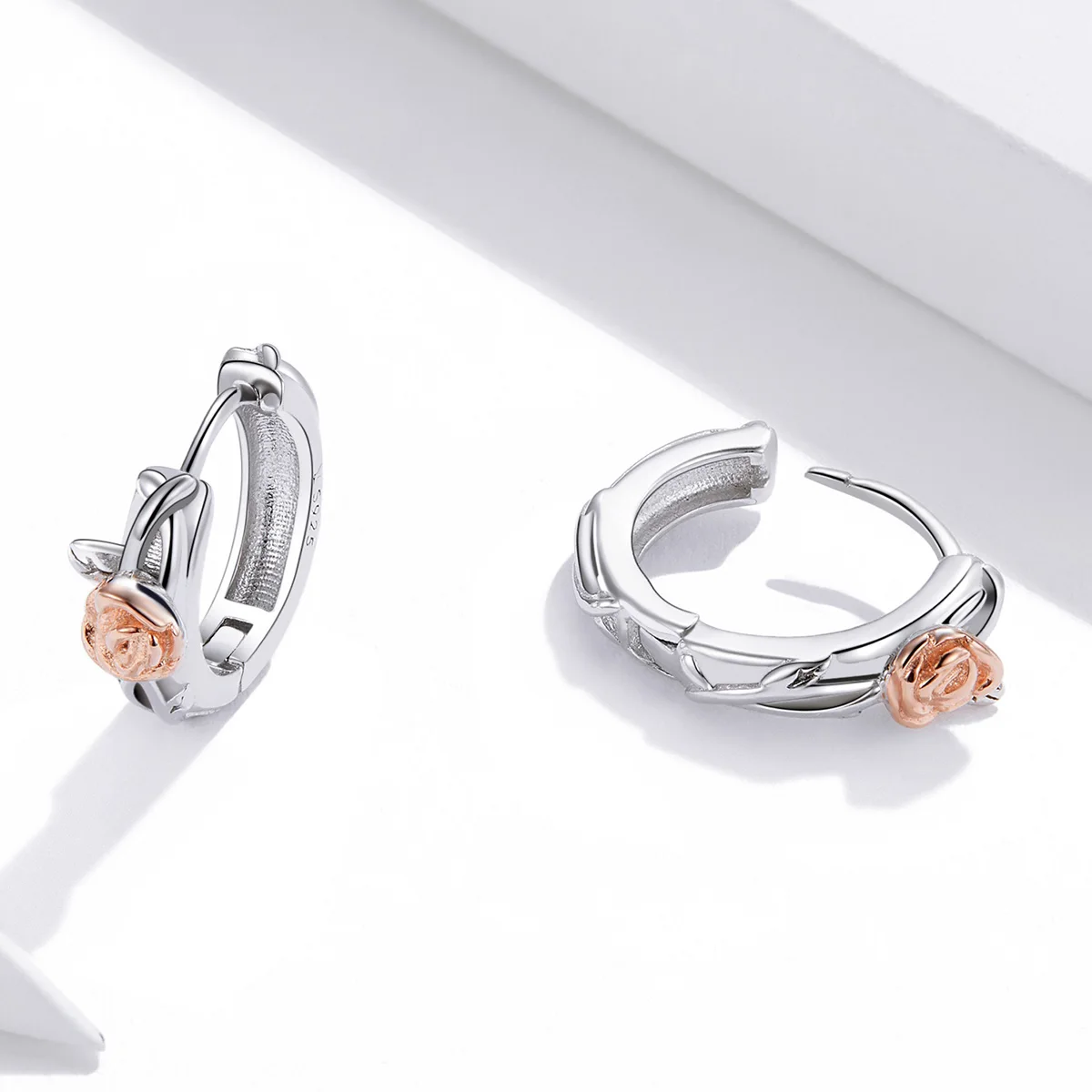 

Fashion Jewelry Exquisite 925 Sterling Silver Rose Vine Hoop Flower Earrings Women