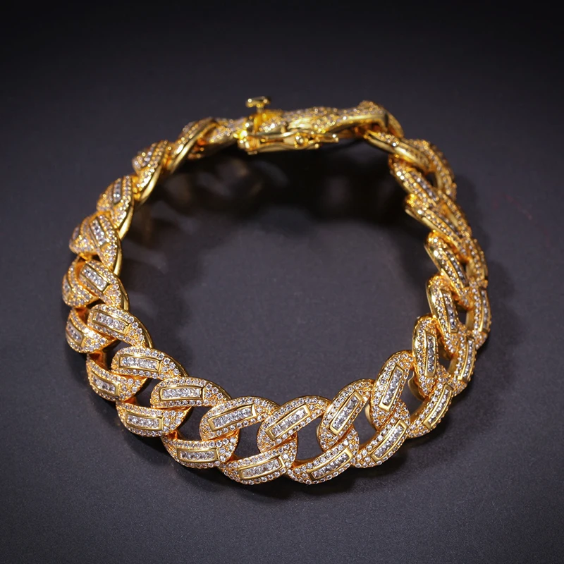 

newest design 15mm Bling copper Diamond CZ micro pave chain bracelet