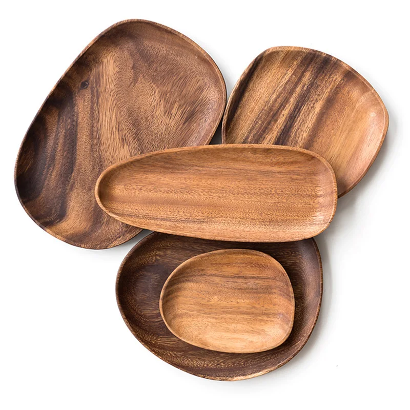 

Solid Wood Dessert Plate Walnut Plate Sushi Round Tea Tray Fruit Plate Rectangular Tray Wooden