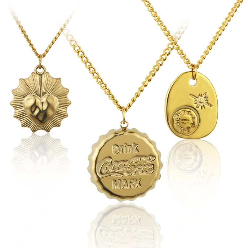 

Stainless Steel Chain Grinding Chain Necklace 18K Gold Plated Pendant Fashion Hip Hop Jewelry Gift, Gold color