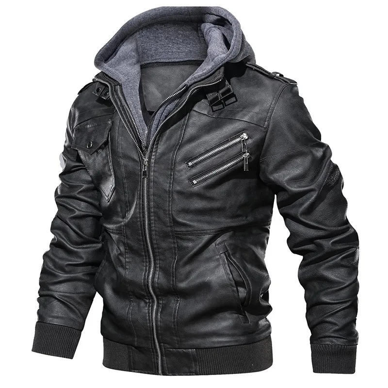 

plus size jackets Wholesale Fashion Men Jackets Jaqueta De Couro Masculino Brown Black Motorcycle Veste Homme Hooded Coat