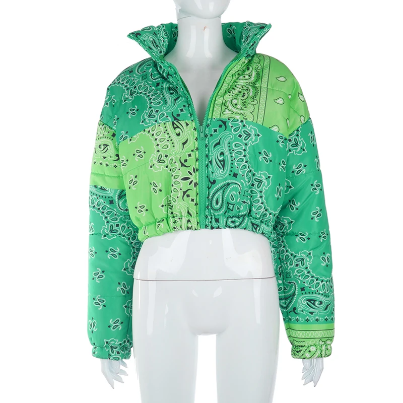 

trending products 2021 new arrivals thicken stand neck cashew nut printed casual zipper long sleeves women designer coats, Red/purple/green/blue/orange