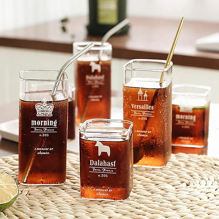 

wholesale customized square glass cup with logo, Clear