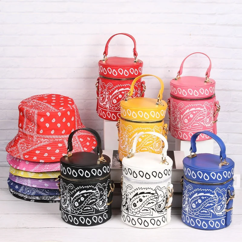 

Latest Purse Women Handbag Ladies Hand Bags Cashew Flower Purse Sets Bucket Hat And Purse Set, 6 colors available