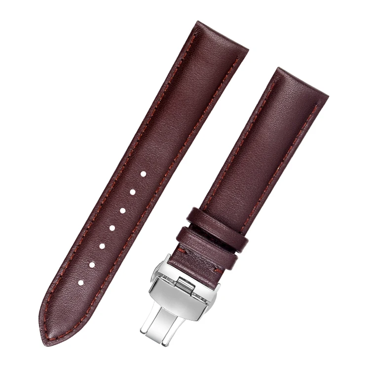 

IN STOCK 2 Colors Plain Pattern Genuine Leather Watch Band with Butterfly Buckle