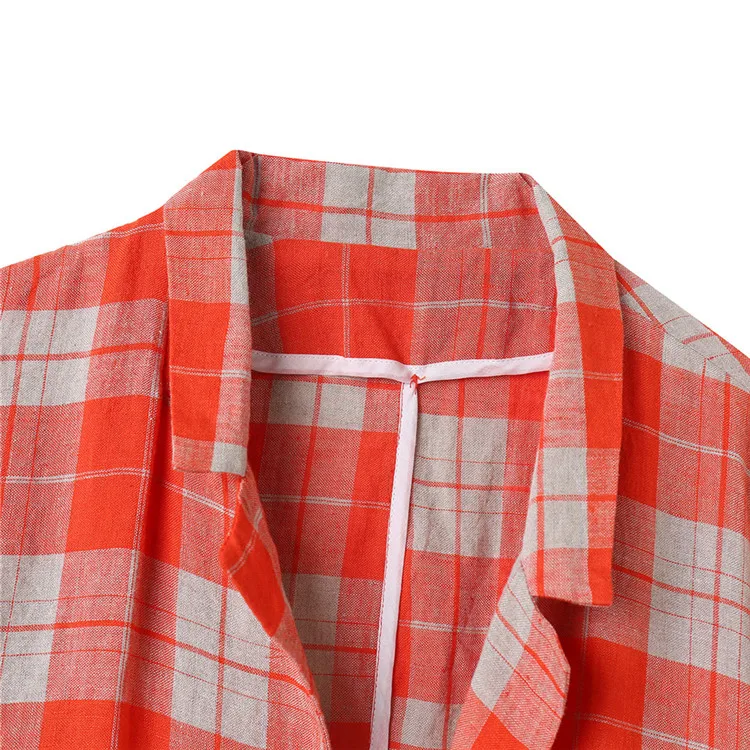 
Wholesaler Fashion Style Design Three Quarter Sleeve Pocket Red Plaid Outfit Button Shirt 