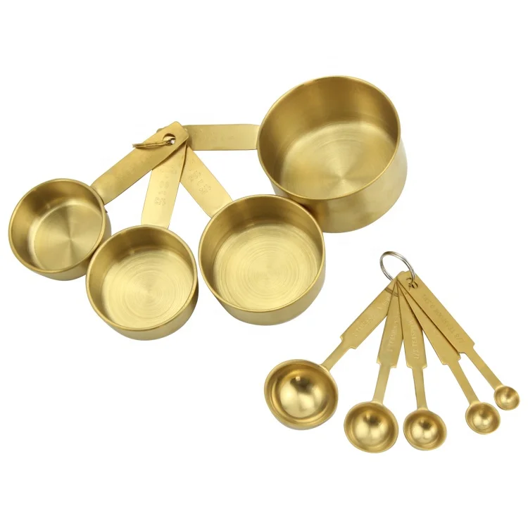 

9 Pieces Gold Bakeware Set 430 Stainless Steel Measuring Cups and Spoons with Engraved Measurements and Hanging Loop