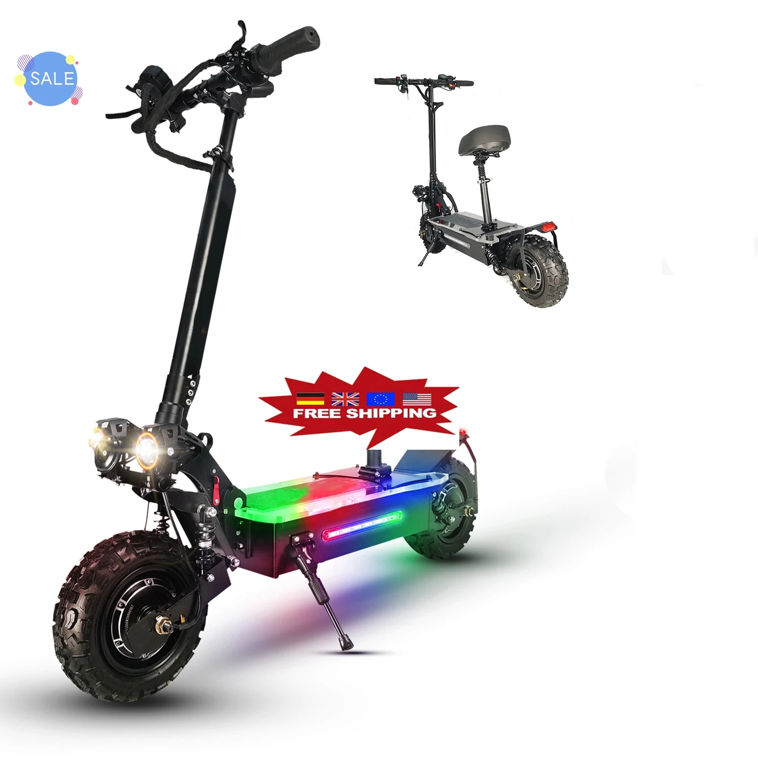 

Free shipping USA warehouse 60v 27ah 5600w dual motor 11 inch off road tire electric scooters for adults with seats