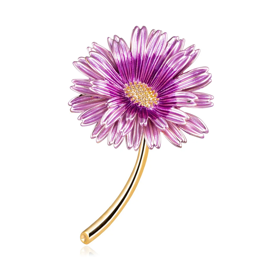 

Enamel Pink Daisy Trendy Brooch Flower Pin For Women and Mom Gift Simple Accessories New 2019