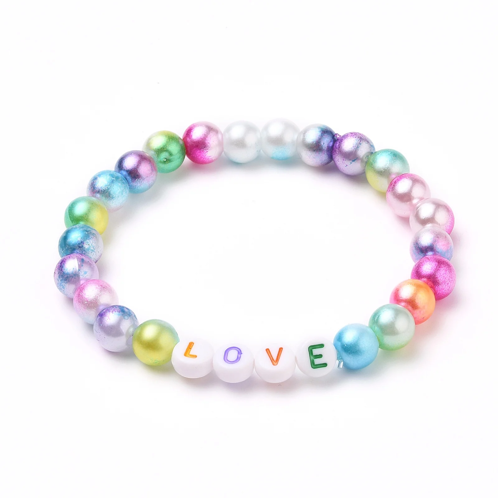 

PandaHall Word Love Round Acrylic Imitation Pearl Stretch Beaded Bracelets