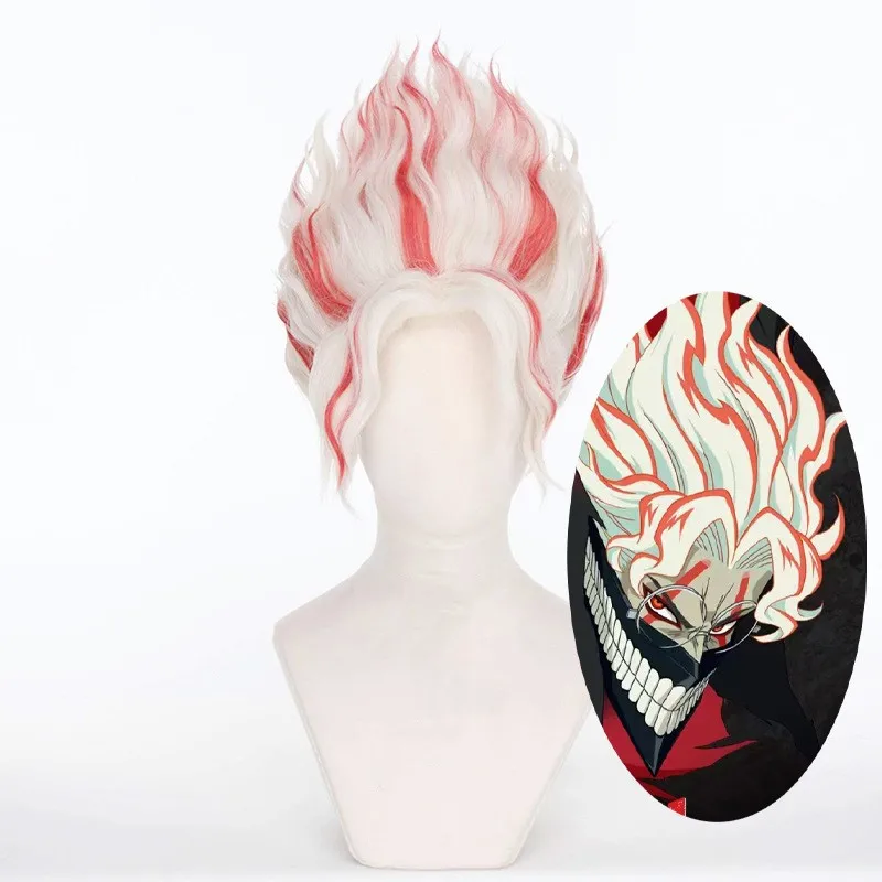 Wholesale Dandadan Cosplay 35cm Short White Red Mixed Okarun Wig Synthetic Anime Heat Resistant Hair Cosplay Wig