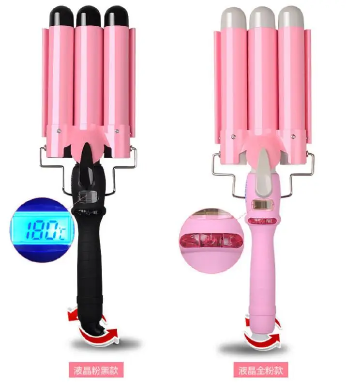 

3 barrel Hair curler iron 25-32mm barrel Curling wand ceramic Ionic big wave curler beach waves long stay lcd hair auto curler