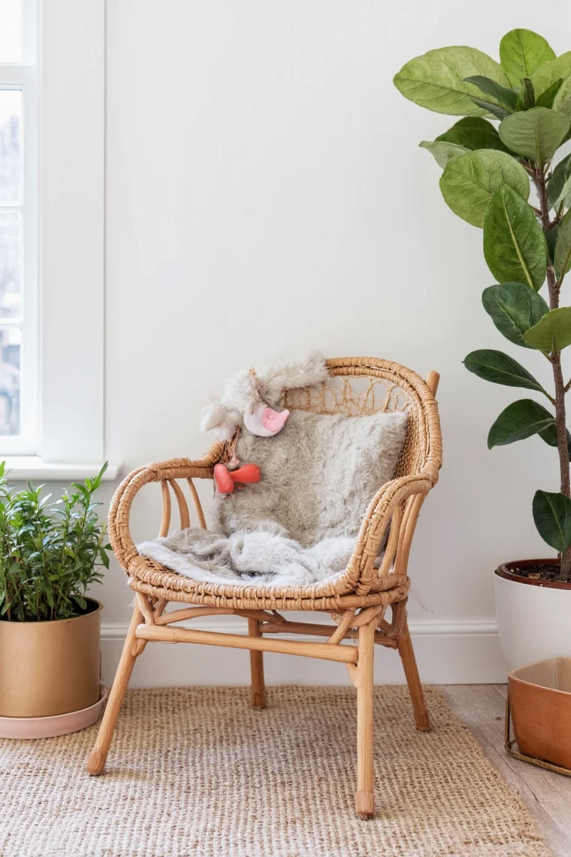 Cozy reading nook with miniature armchair