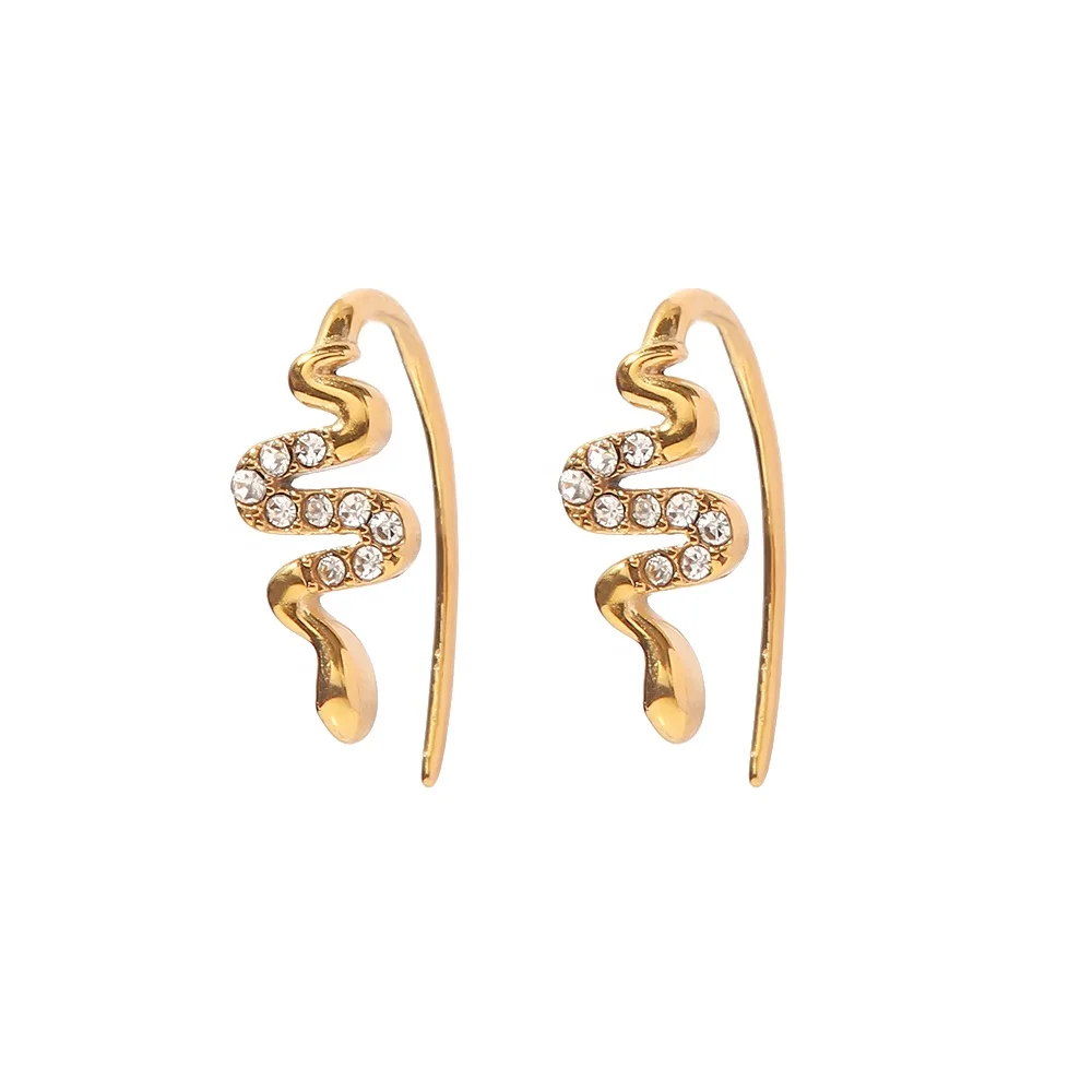 

Dainty Mini Threader Snake Shiny Zircon Chic 18K PVD Gold Plated Stainless Steel Pendant Earrings