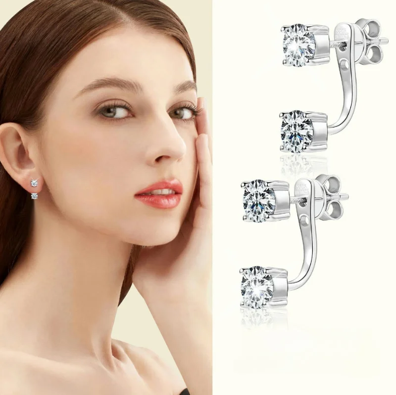 New Trend 0.5ct Moissanite Earrings 925 Sterling Silver Geometric Four Claw Studs D Color VVS Diamond for Women GRA Fine Jewelry