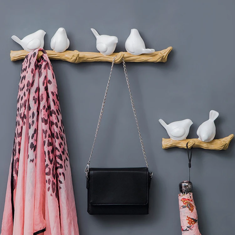 

Nordic keys hanger storage wallmount bird resin home decoration wall clothes towel hangers hooks for bag coat, Black, white