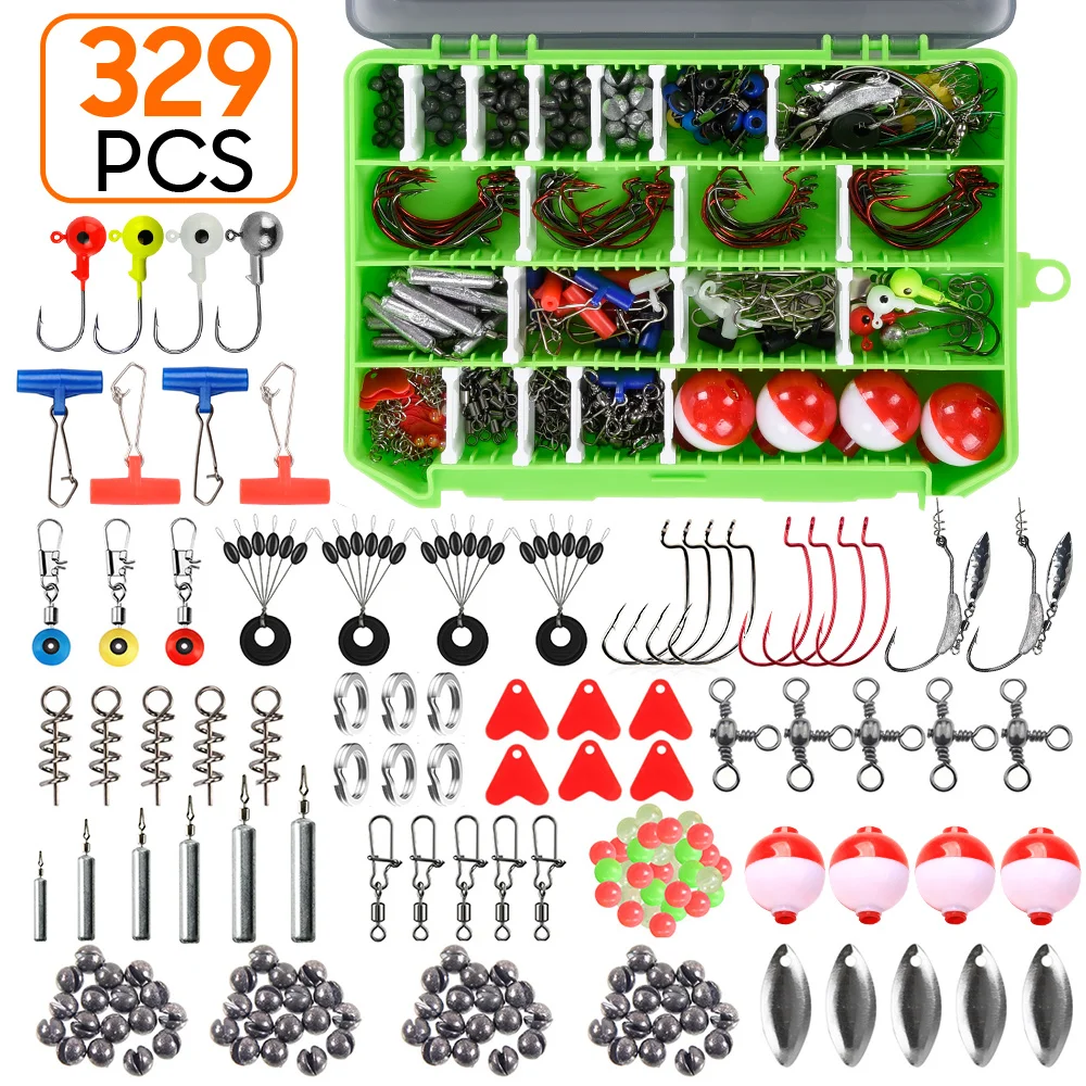 

Fishing Accessories Set Fishing Lure Spoon Jigging Bait 329pcs Swivel Hook Float Kit Space Beans Sinker Fishing Tackle Boxes