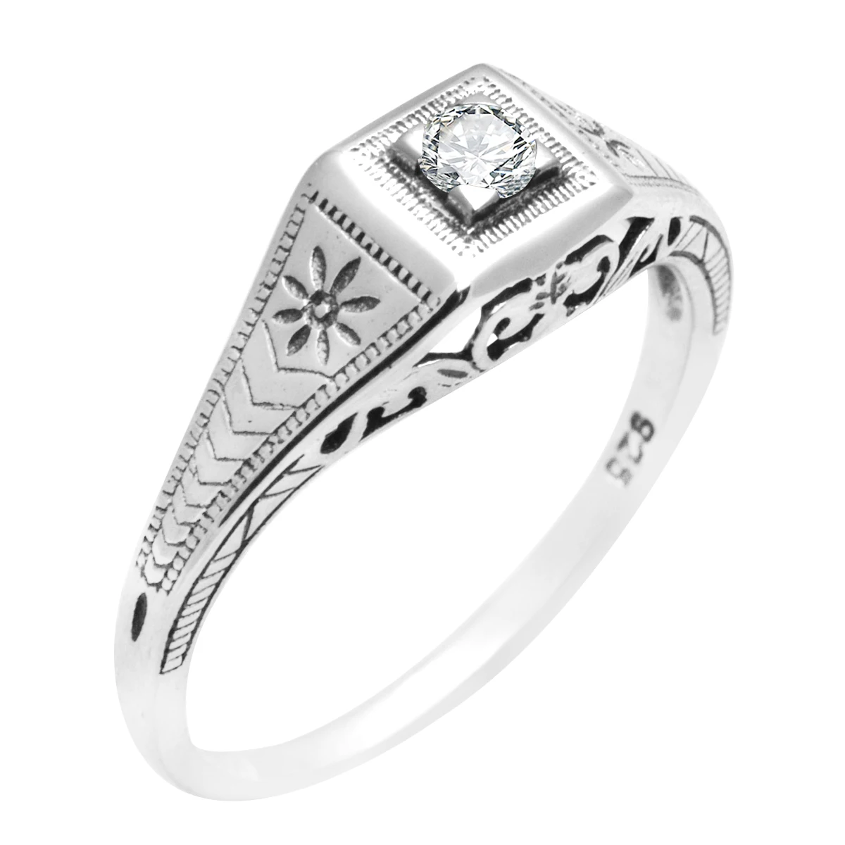 

Factory Wholesale High Quality 0.1ct D color 925 Sterling Silver Wedding Ring Round Brilliant Cut Diamond Moissanite Ring