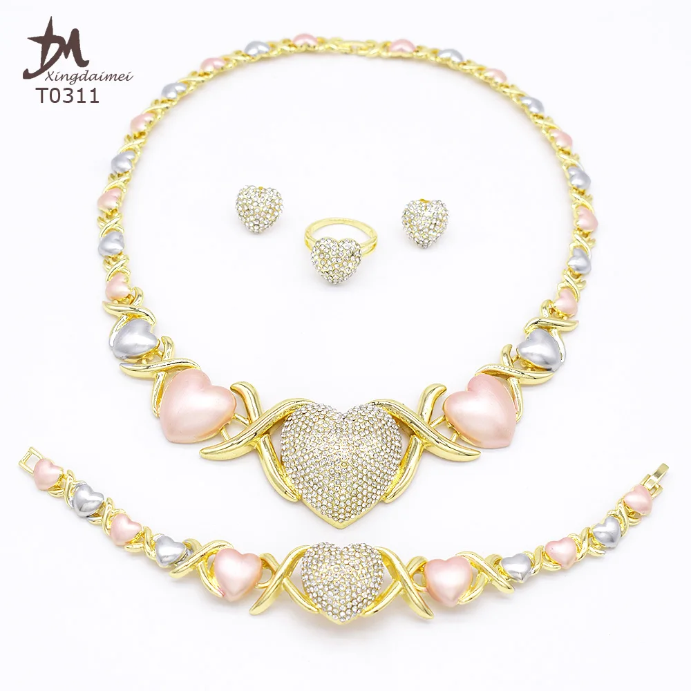 

T0311 Wholesale high quality USA Latest design XOXO BIG heart 3 colors fashion Diamond jewelry set, 3color