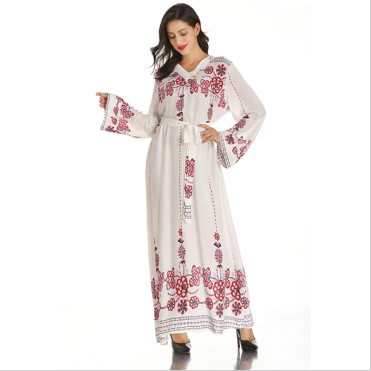 

Middle Eastern arab v-neck dress Islamic clothing for women, White
