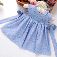 

newborn baby smocked dresses floral kids clothing girl's dress pink blue summer fancy children clothes wholesale HBE530