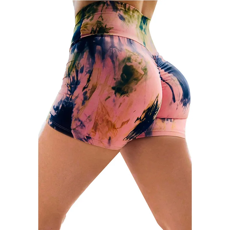 

Gym Nylon Women Fitness Training Ladies High Waisted Workout Tie Dye Yoga Shorts For Woman, Purple / brown / gray / rose red / black / blue / pink / navy blue