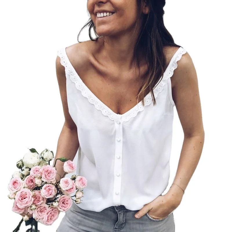 

Women Casual Loose Summer Top Lace Sleeveless Blouse Breathable Basic Vest loungewear Solid debardeur femme camisetas mujer