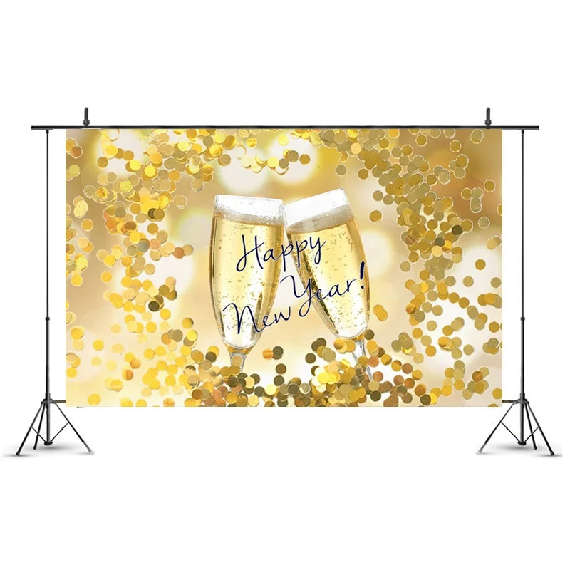 

7x5ft Vinyl Happy New Year Backdrop Champagne Wine Glasses Photography New Year Eve Photo Booth Background Backdrop