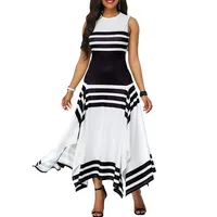 

2020 new arrivals fashion woman clothing women black white striped sleeveless elegant party off shoulder dress