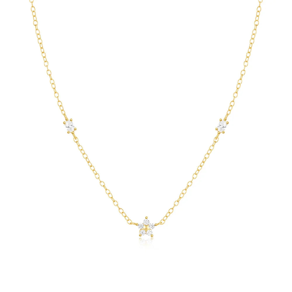 Fashion Necklaces 925 Sterling Silver Flower Diamond Necklaces Oval Zircon Gold Plated Necklace for Women