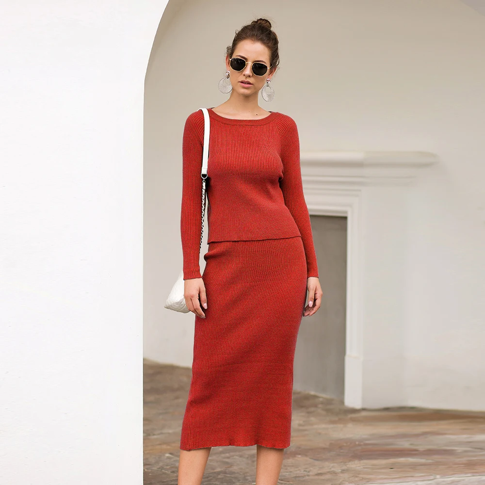 

wholesale two piece set women clothing club wear sexy party sweater dress lady elegant office skirt suits