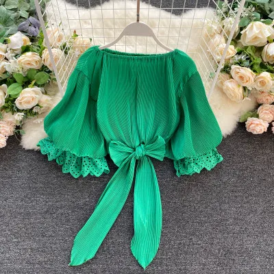 

2020 Summer Women Fashion Big Puff Sleeve Chiffon Blouse Tops