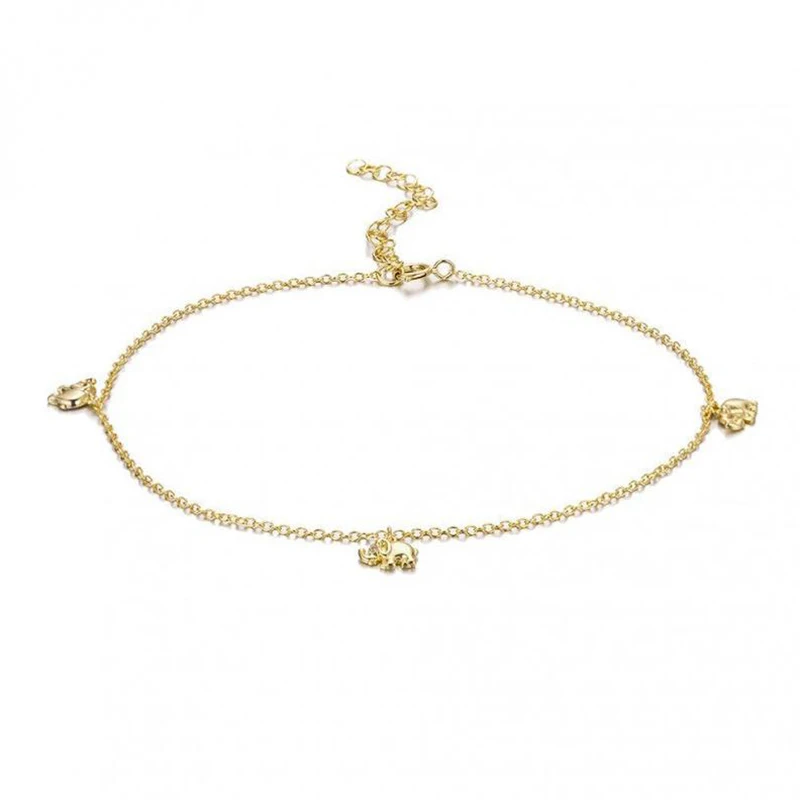 

18K gold plated S925 Sterling Silver small elephant diamond Lady Anklet women