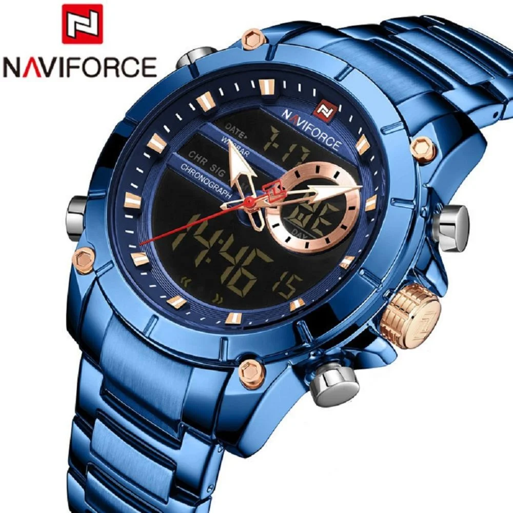 

NAVIFORCE 9163 Watch Relogio Masculino Casual Business Waterproof Watches Men Wrist Stainless Steel Male Digital Wristwatches, 6-colors