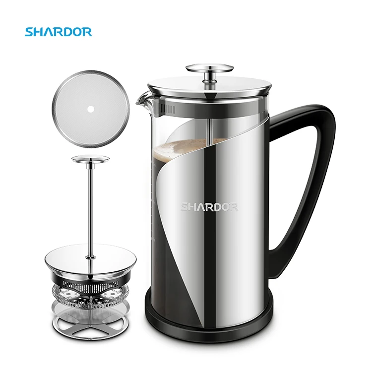 

coffee & tea sets BPA Free Coffee Maker 2 Layer Filter 1000ml 34 oz Coffee Maker Stainless Steel French Press, Sliver