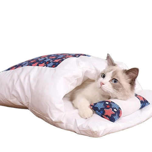 

Hot Sale Japanese Cute Detachable Washable Warm Cotton Cat Bed Pet Cat Sleeping Bag, As shown