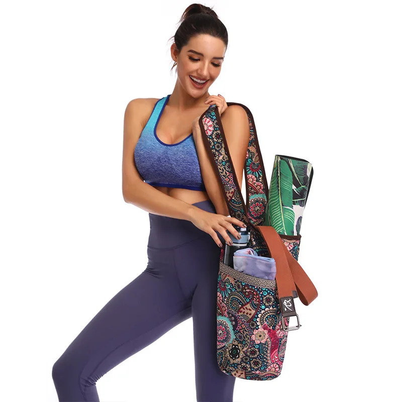 

Eco Friendly Travel Sling Bag Yoga Mat Carry Tote Bag Custom Logo Cotton Canvas Gym Shopping Crossbody Tapis Yoga Bag, Customized colors available