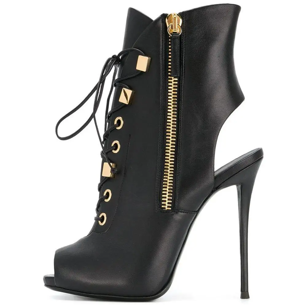 

Black PU Leather Lace up Sexy Stiletto High Heels Evening Party Punk Short Boots