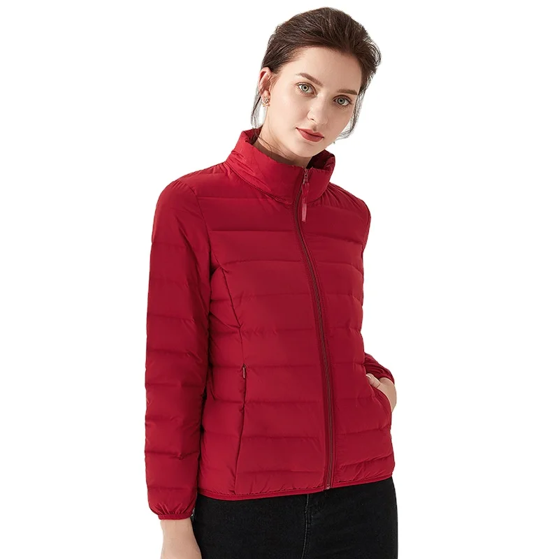 

warm shaped solid color women packable light weight down jacket